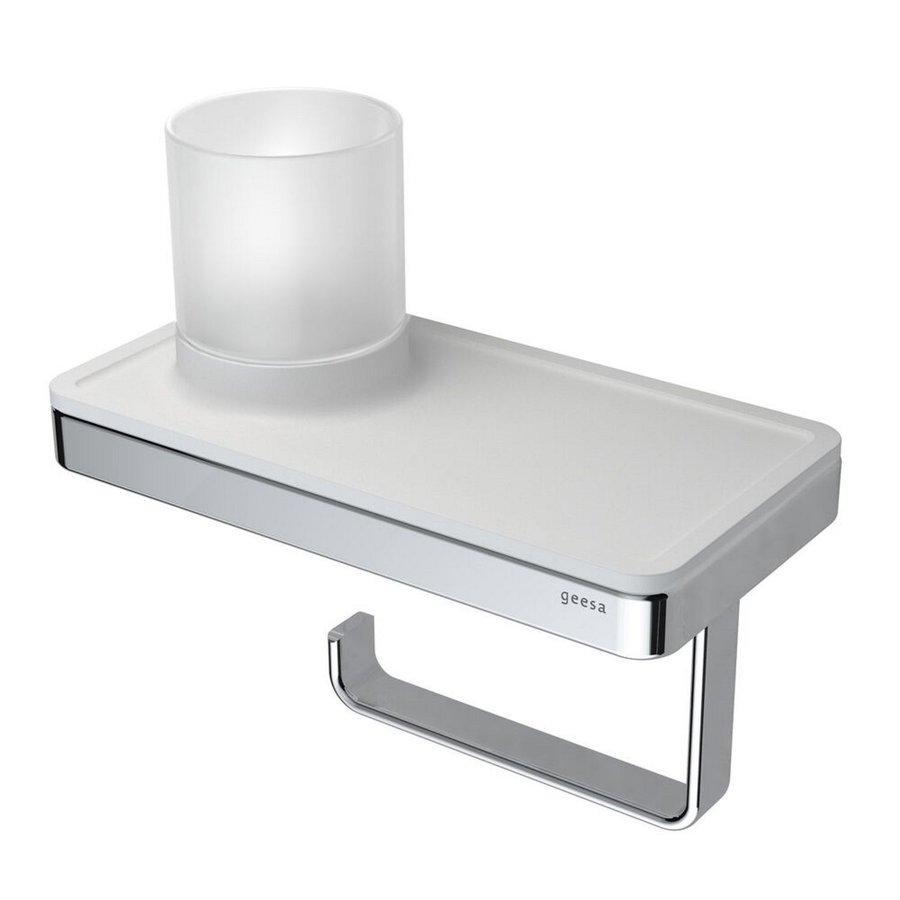 Planchet met Toiletrolhouder en Houder LED Licht Geesa Frame Wit Chroom