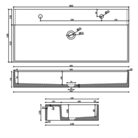 Wastafel 2 Kraangaten Sapho Quadrado 96x44 cm Zwart