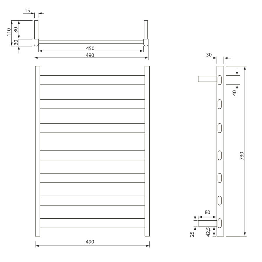 Handdoekradiator Sapho Elias 49x73 cm Mat Zwart