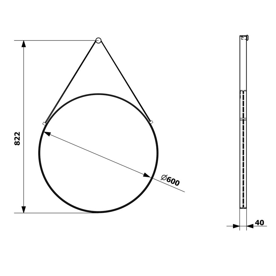 Badkamerspiegel Sapho Orbiter Rond met Leren Band 60 cm Zwart