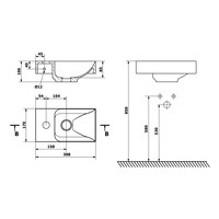 Fontein Sapho Piccolino 30,8x10x17cm Links Kraangat Wit