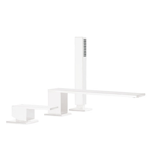 Badrandkraan Tres Cuadro Exclusive met Handdoucheset Lange Rechte Uitloop 22 cm Mat Wit 