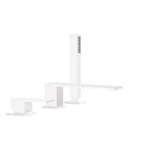 Badrandkraan Tres Cuadro Exclusive met Handdoucheset Rechte Uitloop 18 cm Mat Wit 