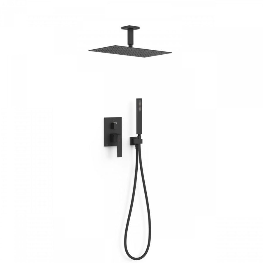 Regendoucheset Inbouw Tres Slim Exclusive Met Plafondarm en Handdoucheset met Staafhanddouche Mat Zwart