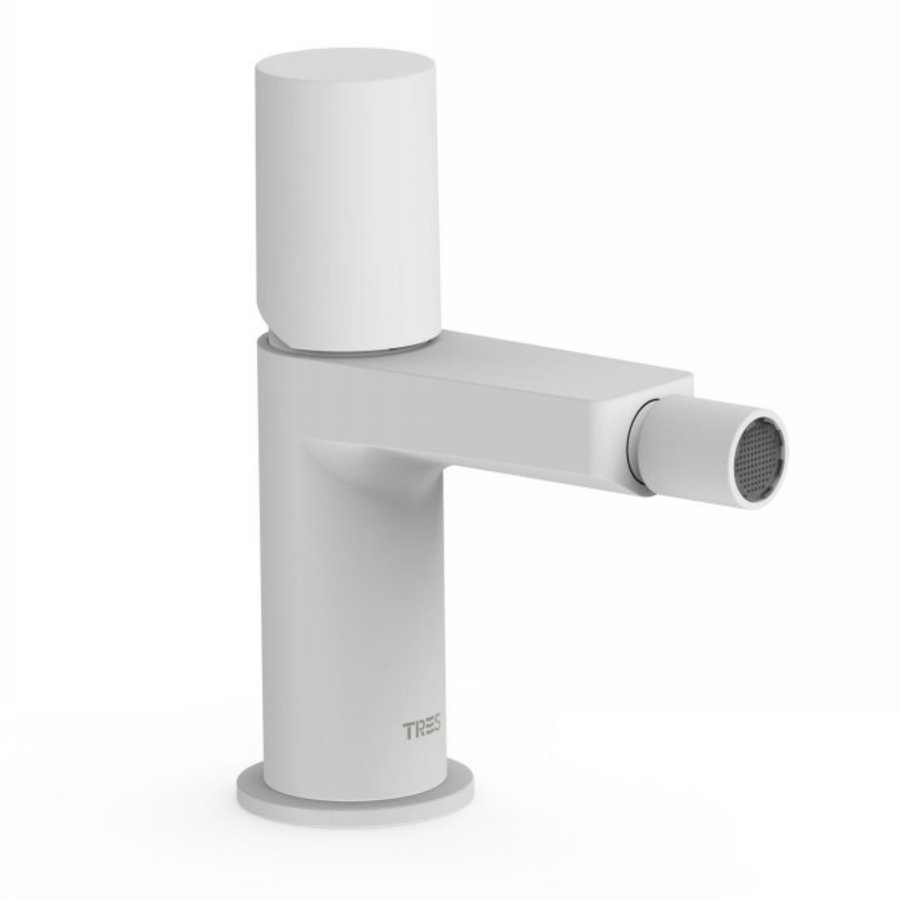 Bidetmengkraan Tres Project 1-Knop Uitloop Recht 8,5 cm Rond Mat Wit