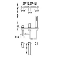 Badrandkraan Tres Project 1-Hendel Rechte Uitloop 18 cm met Omstel en Handdouche RVS