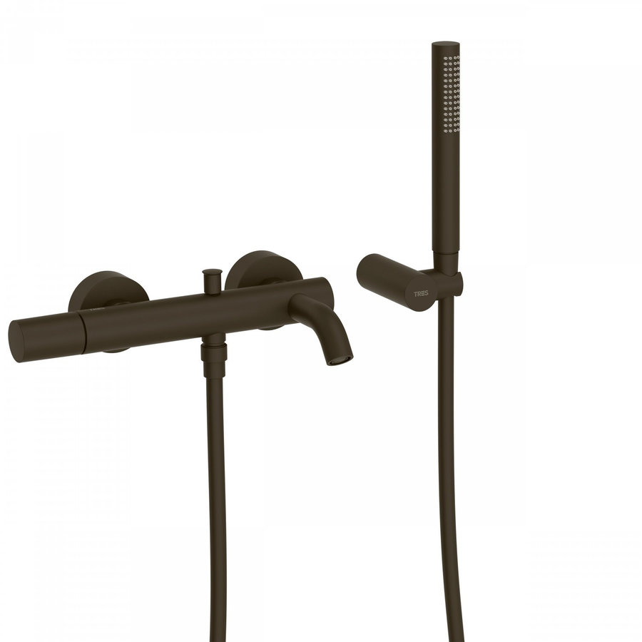 Badmengkraan Tres Study Exclusive Rond met Omstel en Handdoucheset met Staafhanddouche Zwart Brons