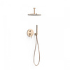Tres Regendoucheset Inbouw Tres Study Exclusive Rond 30 cm Met Plafondarm en Handdoucheset met Staafhanddouche Rapid Box Rosé Goud