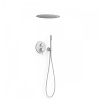 Regendoucheset Inbouw Tres Study Exclusive Rond 38 cm Met Plafonddouche en Handdoucheset met Staafhanddouche en Rapid Box Mat Wit