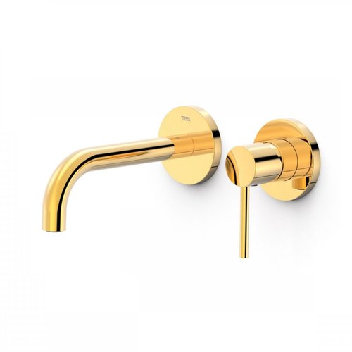 Wastafelmengkraan Inbouw Tres Study Exclusive 2-Gats Gebogen Uitloop 18 cm en Hendel Goud 