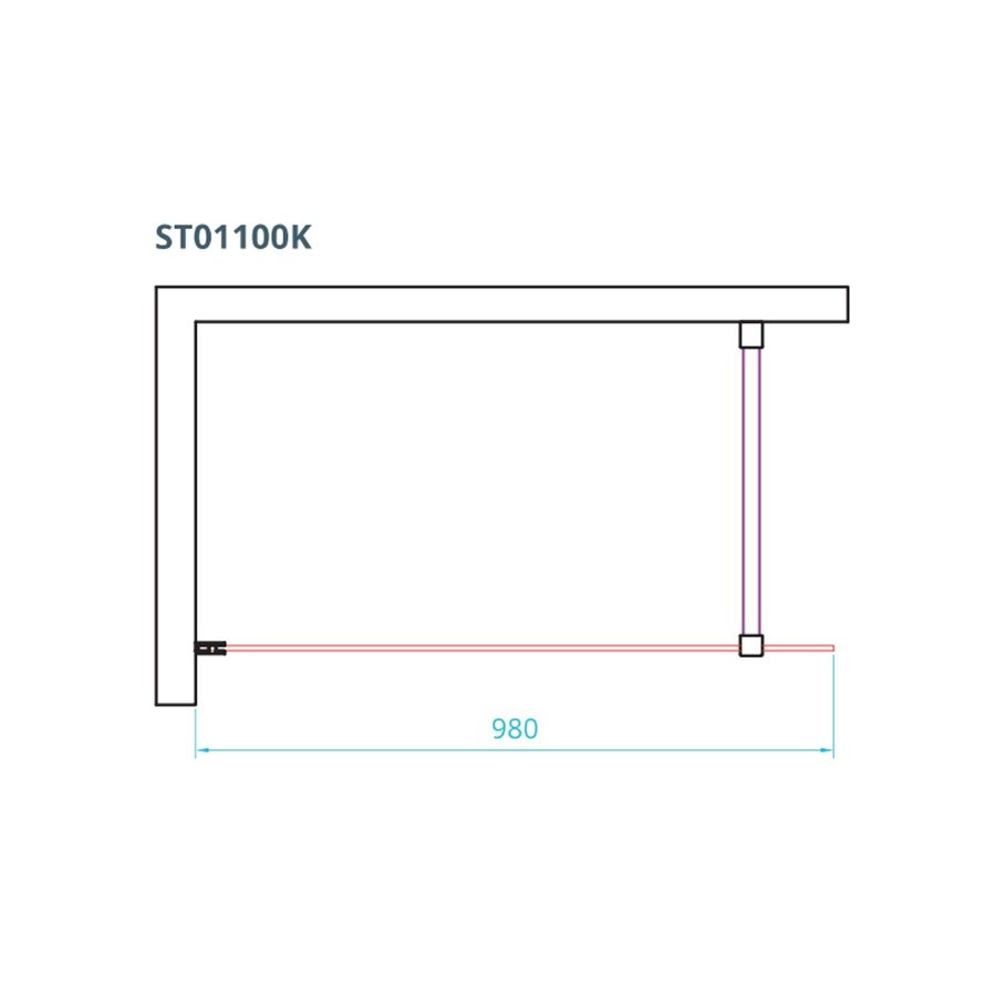 Inloopdouche Van Rijn ST01 Met Scharnieren En Stabilisatiestang 98x200 cm Helder Glas 8 mm Chroom