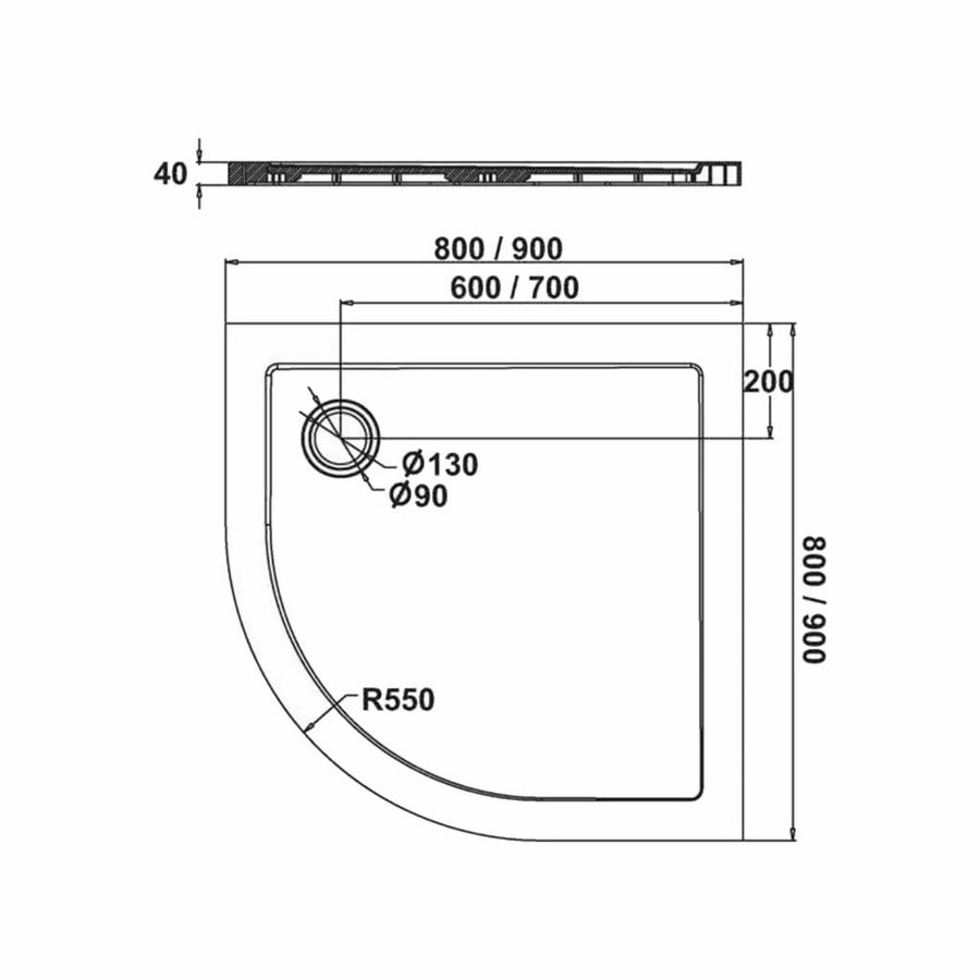 Fusion Douchebak Inbouw Kwartrond 80X80X4 Cm