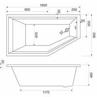 Ligbad Pelagia 160X90X48 Cm