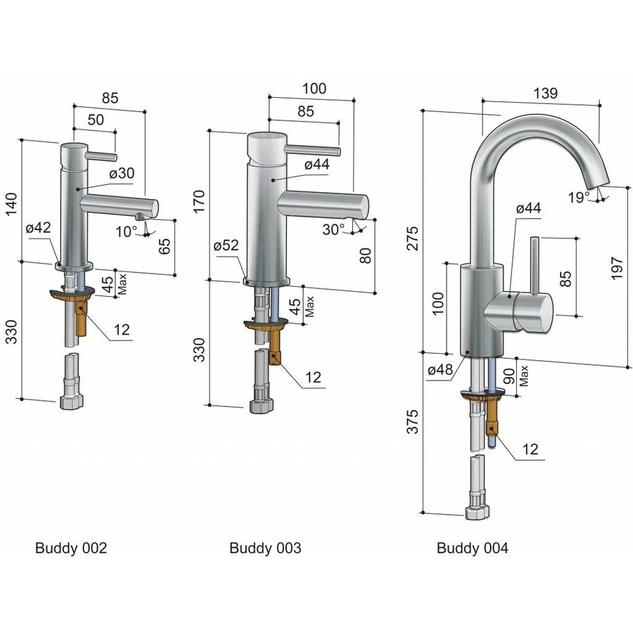 Wastafelmengkraan Hotbath Buddy 1-hendel Recht 17 cm