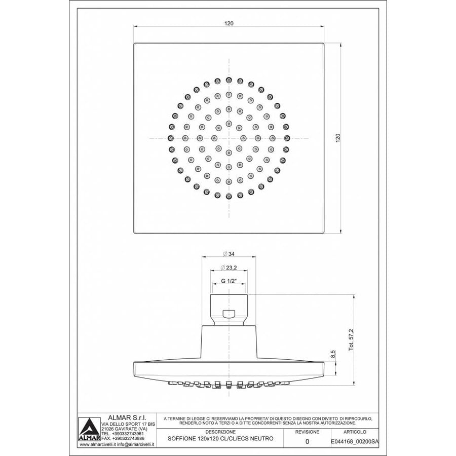 Mate Hoofddouche Vierkant 12 Cm Met Wandarm M168