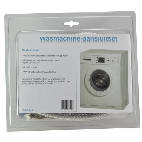 Rvs Wasmachine Aansluitset 150Cm + Kraan + Waterslot 