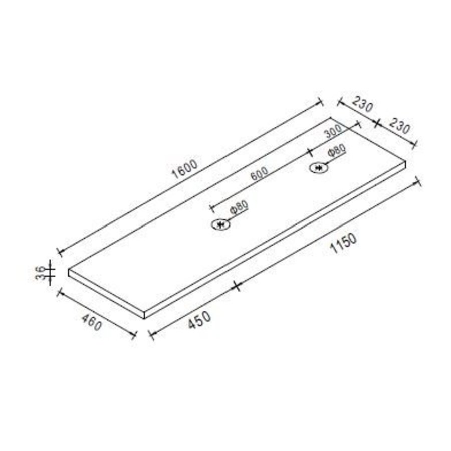 Wastafelblad 1600X460X36 Dubbel Licht Eiken