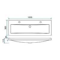 Wastafel 100Cmx36Cm Twee Kraangaten Wit