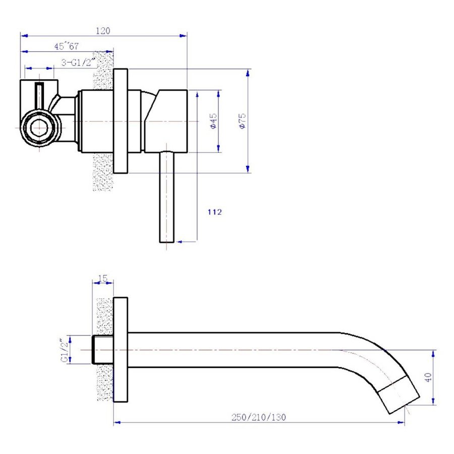 Wastafelwandkraan Ore Inbouw Met 25Cm Uitloop Rvs Look