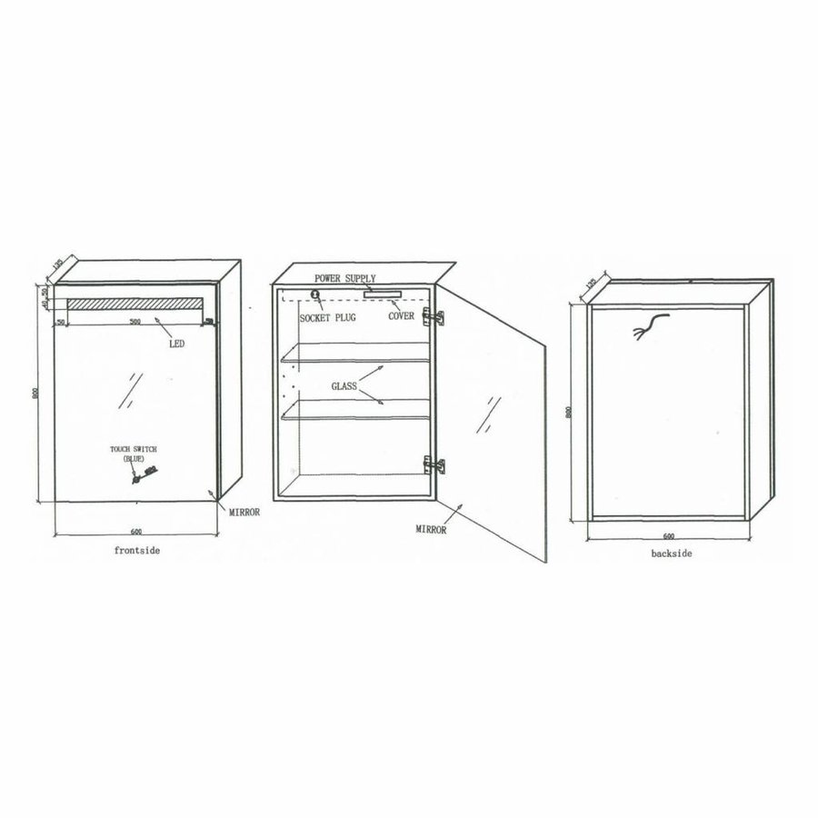 Spiegelkast Aluma Incl. Led Verlichting 60X80Cm