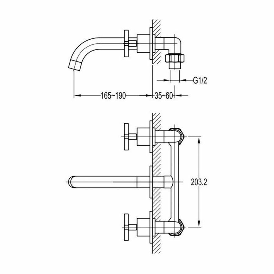 Wastafelkraan New Jax 3-Gats Inbouw Wandmodel