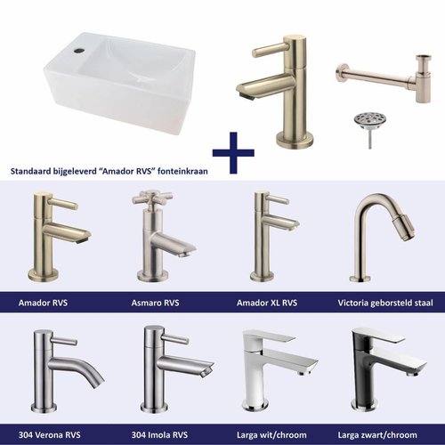 Fonteinset Chepri Mini Xxs 30,5X18X11 Cm Links Rvs (Keuze Uit 8 Kranen) 