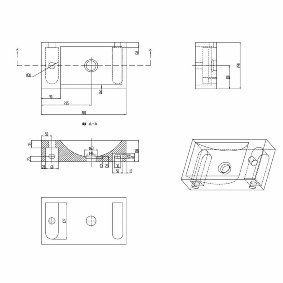 Fonteinset Cura Natuursteen Links 40X22X10 Cm Rvs (Keuze Uit 8 Kranen)