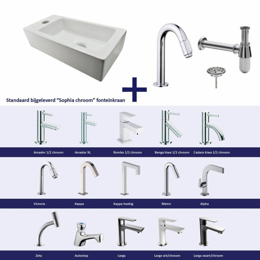 Fonteinset Chepri Mini Links 36X18X9 Cm Chroom (Keuze Uit 20 Kranen)