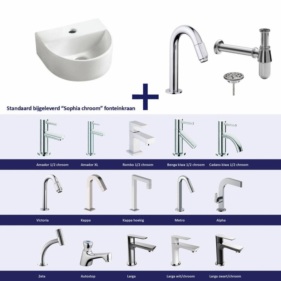 Fonteinset Helios Halfrond 30X25X12 Cm Chroom (Keuze Uit 20 Kranen)
