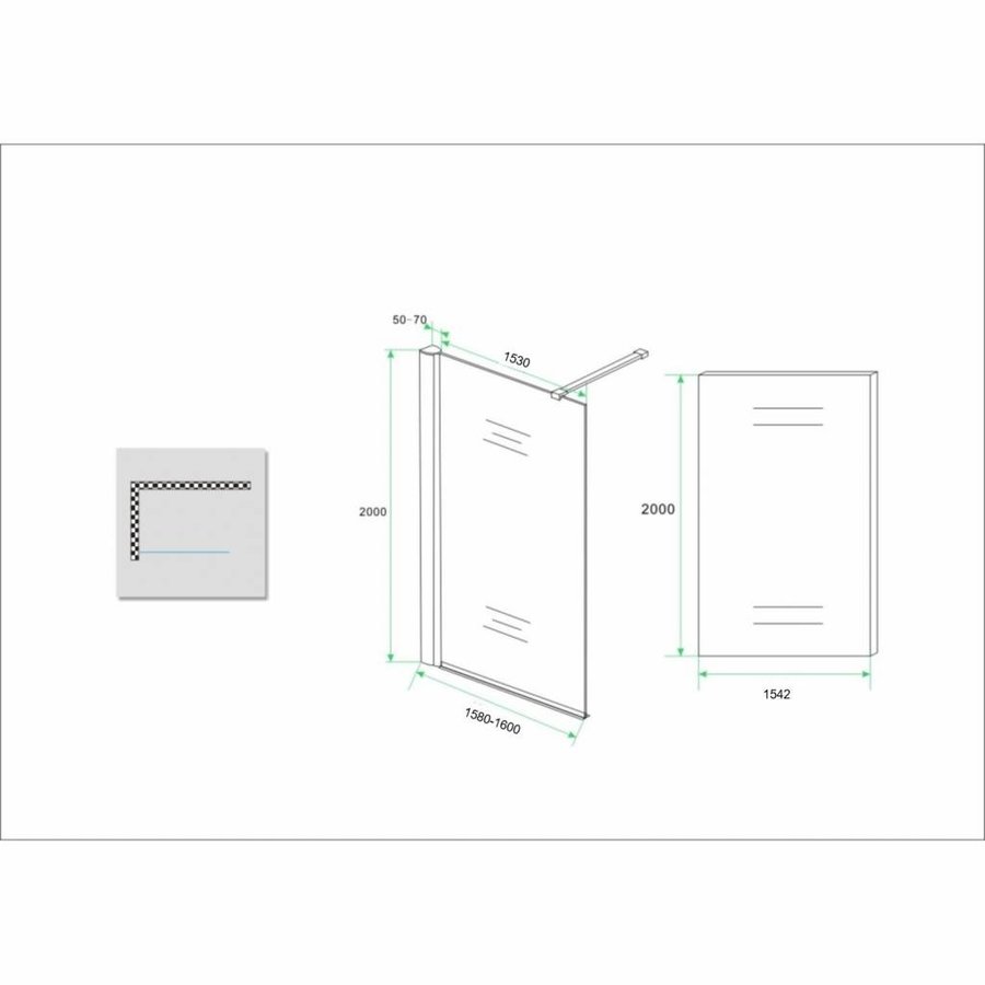 Douchewand 160X200Cm 8Mm Met Schaamband Nano Glas