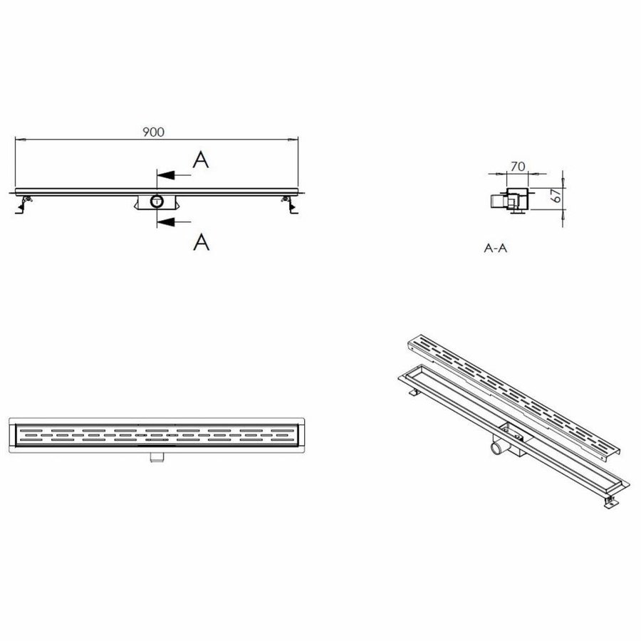 Zwarte Rvs Douchegoot Met Flens En Sifon 70 t/m 100 cm