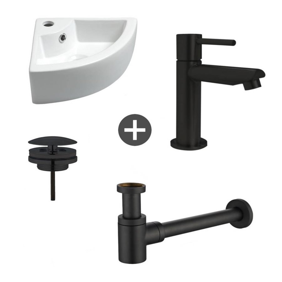 Fonteinpack Pallas Keramiek 44.5x32.5x13 cm Zwart (Keuze uit 4 kranen)