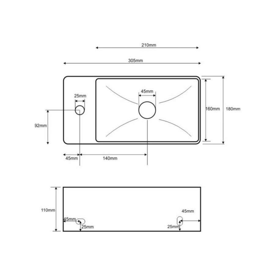 Fonteinpack Chepri XXS Links Keramiek 30.5x18x11 cm Zwart (Keuze uit 4 kranen)