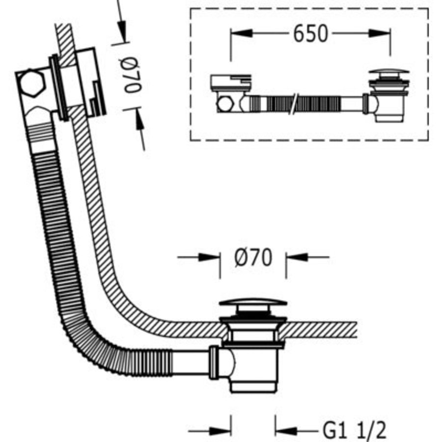 Complementos Badafvoer en ronde plug CASCADE met overloop Ø 70 mm CLICK‑CLACK 13453430