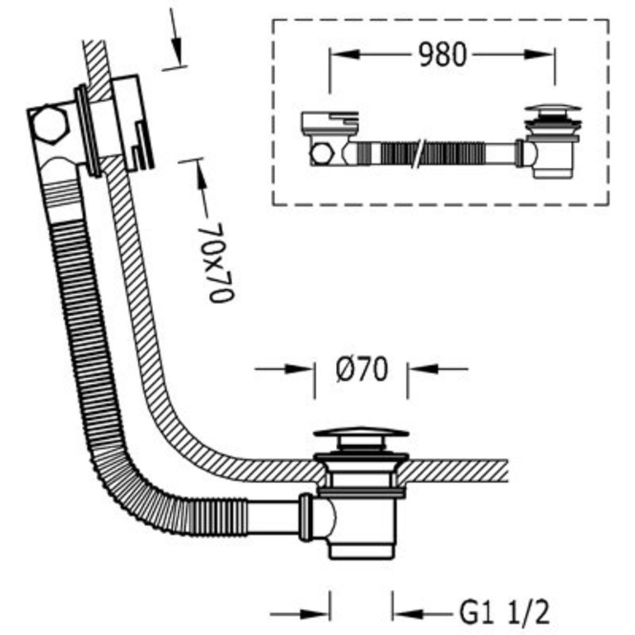 Complementos Badafvoer en vierkante plug CASCADE met overloop Ø 70 mm CLICK‑CLACK 13453440