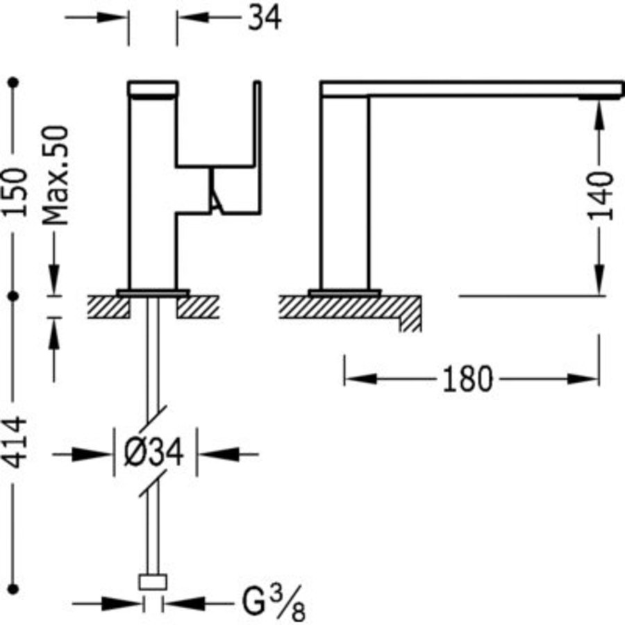 Cuadro Wastafelmengkraan uitloop 34x10 mm 10620501