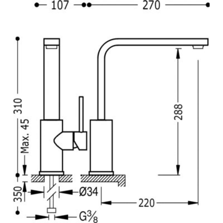 Top Keukenkraan uiloop 35x15 mm 162435