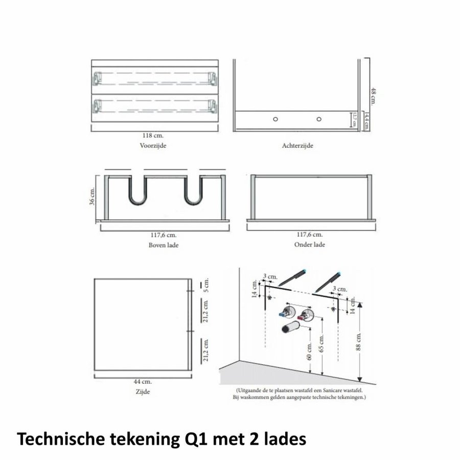 Badmeubelset Q1 120x46 cm Hoogglans Wit (incl spiegel)