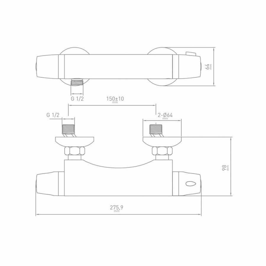 Douchekraan Thermostatisch Surf met Temperatuur Beveiliging Chroom