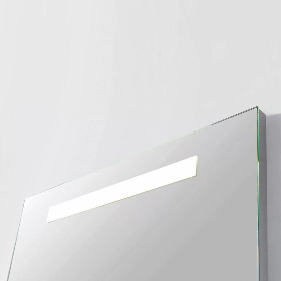 Spiegel Sanitop met LED Verlichting en Geintegreerde Klok Aluminium Geborsteld (In 8 maten)