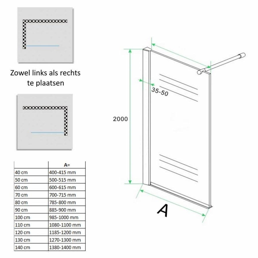 Douchewand Aqua Splash Muurprofiel Nano glas  8mm (Alle Maten)