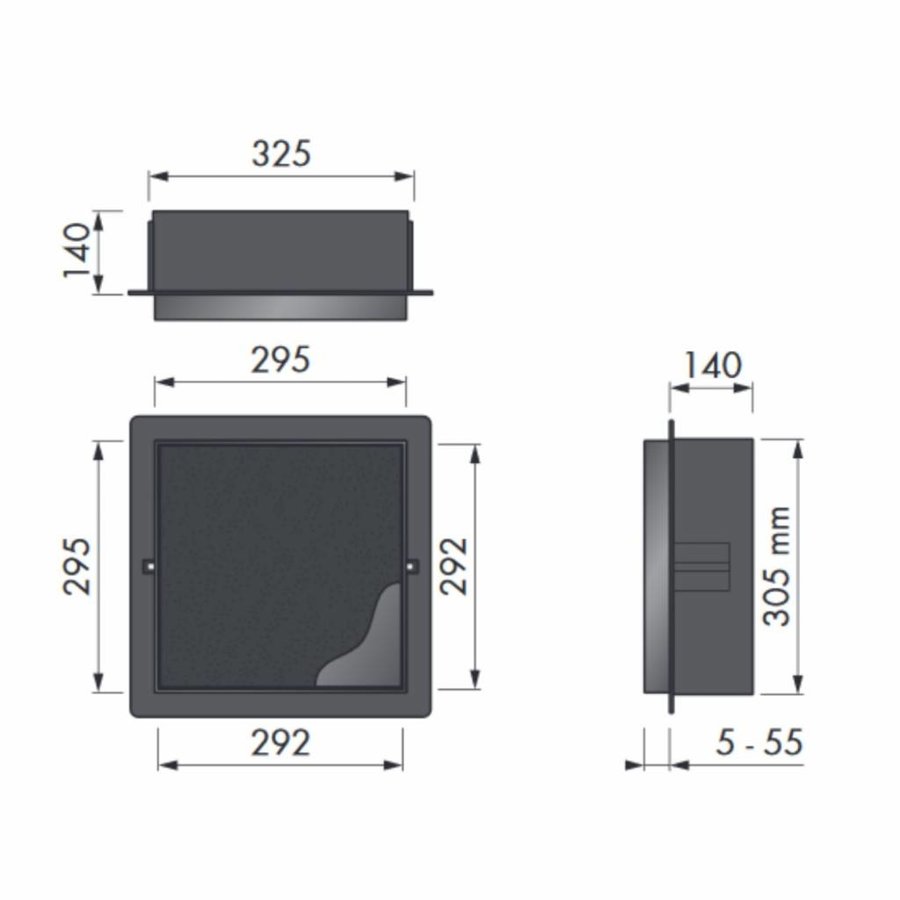 Inbouwnis LoooX T-BoX 30x30x14cm Betegelbaar Vierkant Antraciet