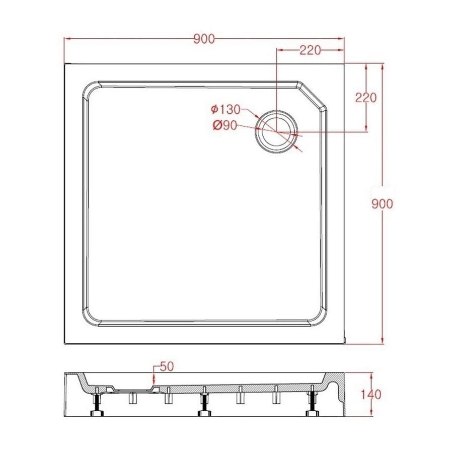 Douchebak Opbouw Best Design Project Vierkant 90x90x14 cm Hoogglans Wit