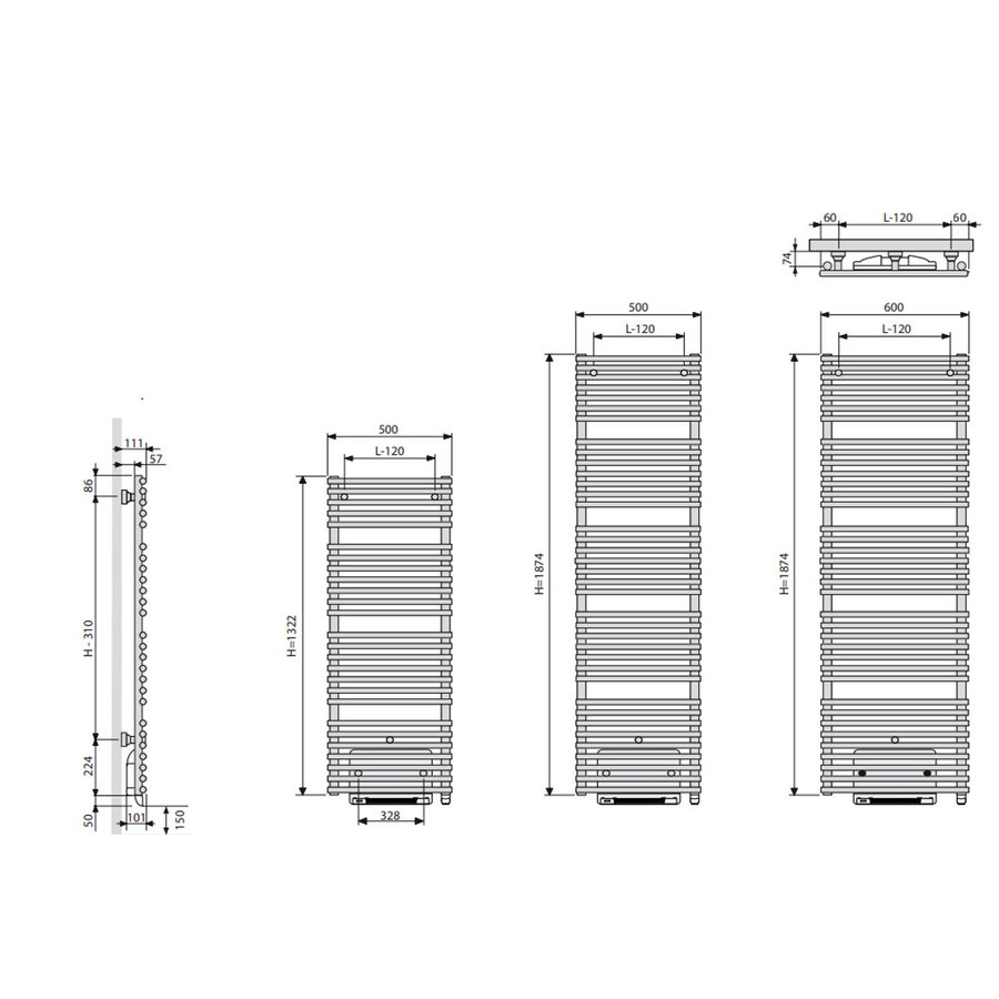 Elektrische Radiator met Blower Vasco Agave HR-EL-BL 50x132 cm 1750W Verkeerswit