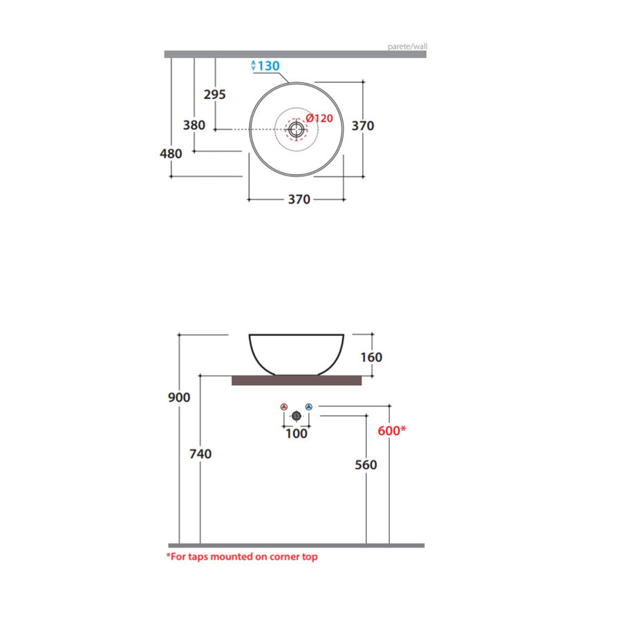 Waskom Luca Sanitair Blobo Rond Ø37cm Opzet Wastafel (Zonder Overloop) Wit