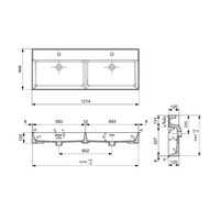 Wastafel Dubbel AQS Cloud Zonder Kraangat 120x46,6 cm met Overloop Wit