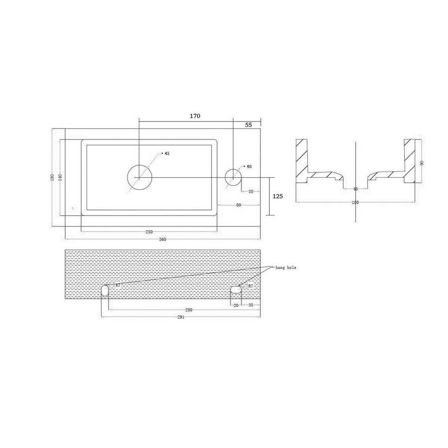 Fonteinset Best Design Mini Block One Pack Rechts 36x18cm Mat Zwart