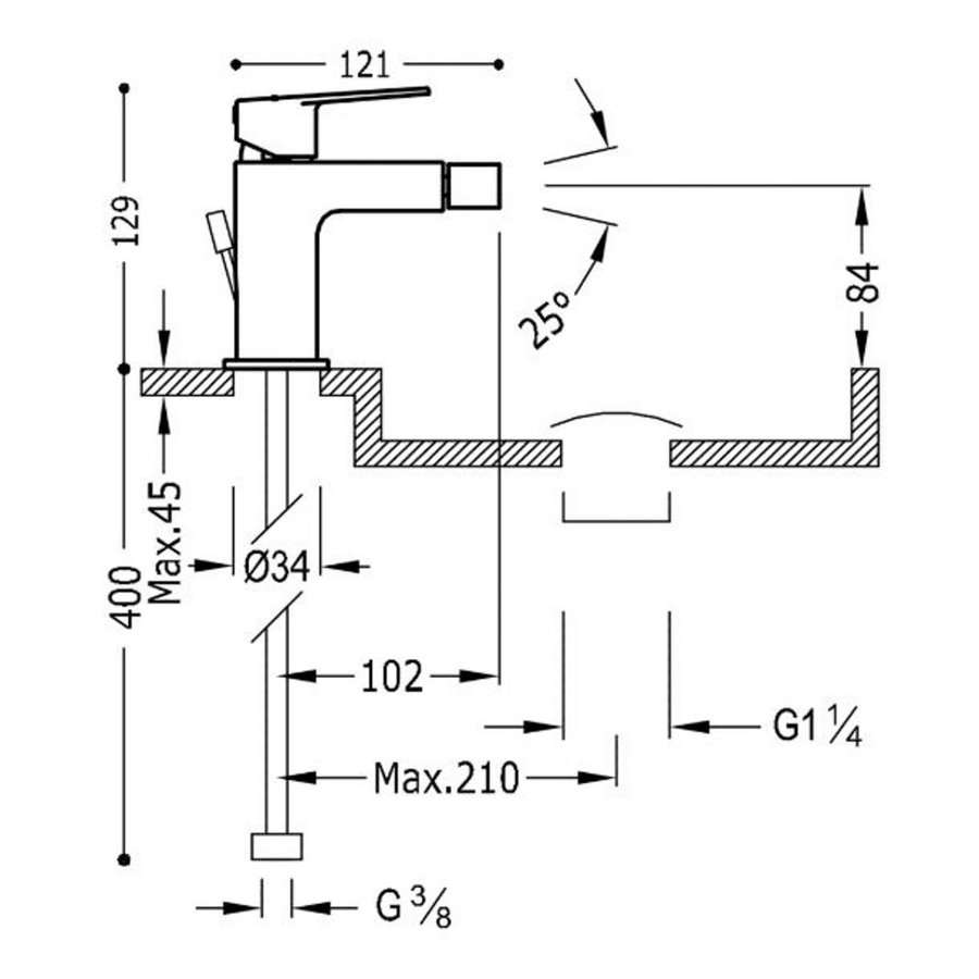 Wastafelmengkraan Tres Project 1-Hendel Bidet Uitloop Recht 8 cm Rond Mat Zwart