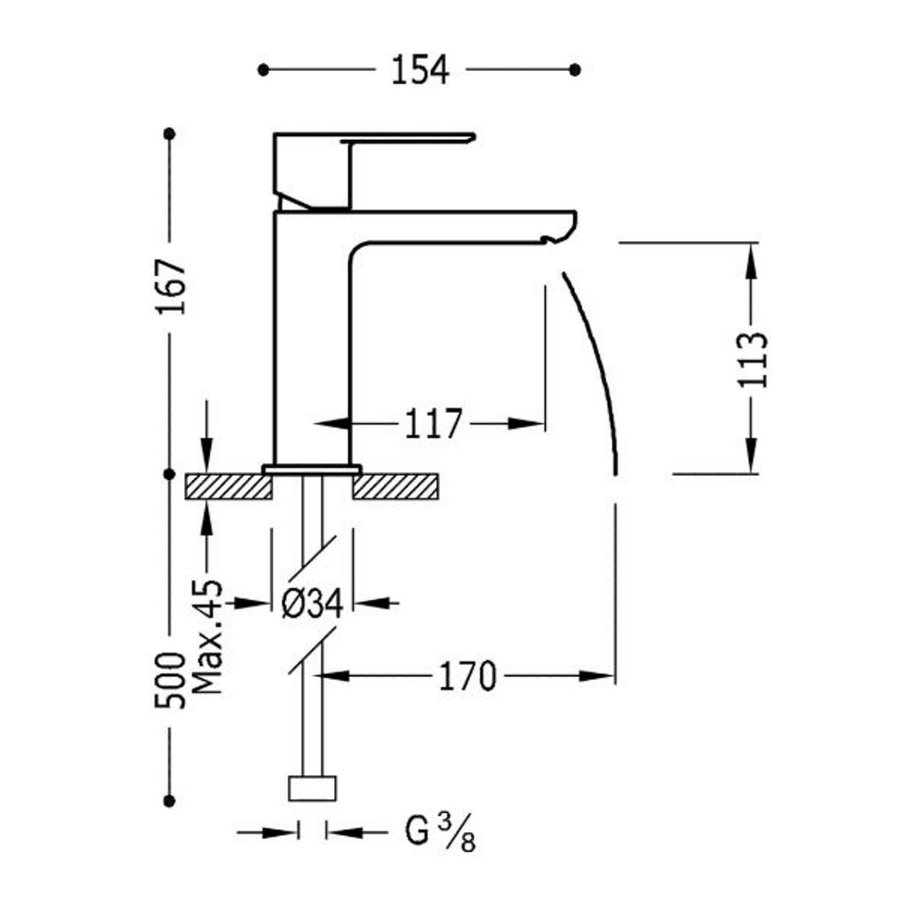 Wastafelmengkraan Tres Loft 1-Hendel Uitloop Recht 11 cm Rond Mat Zwart