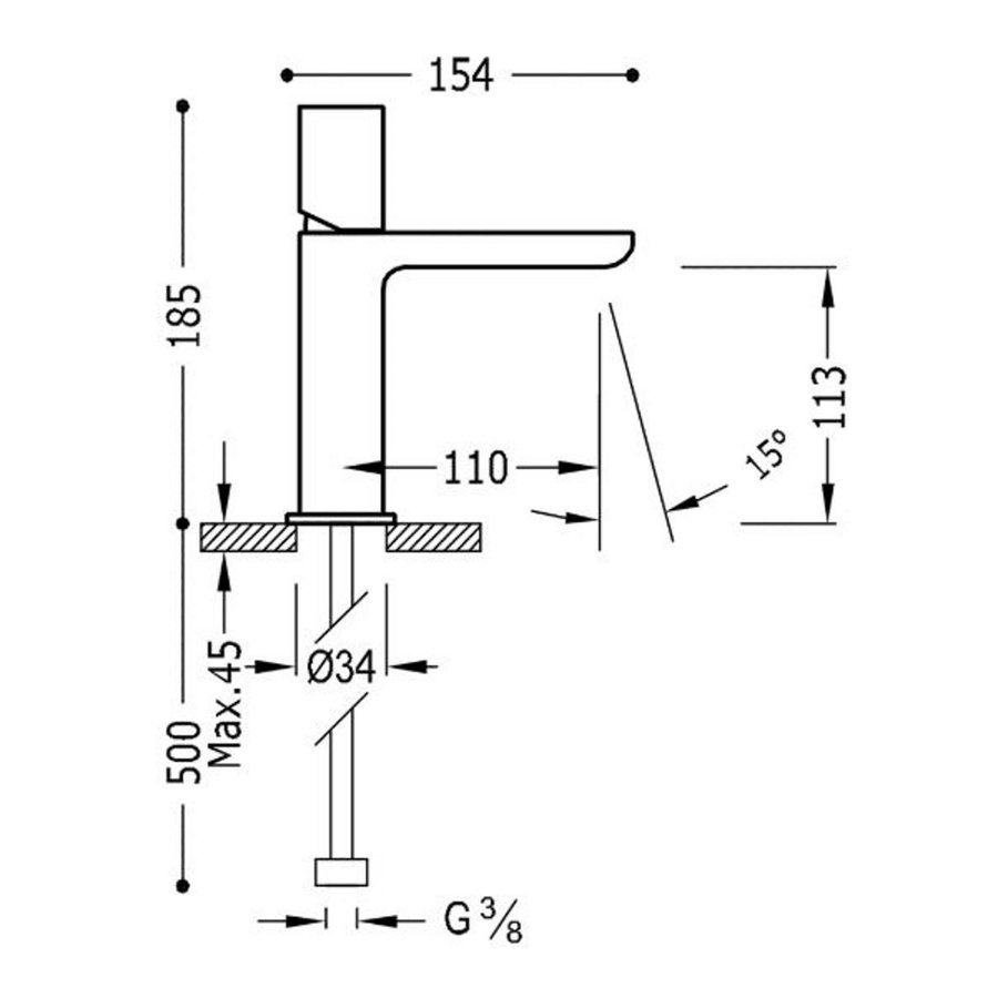 Wastafelmengkraan Tres Loft 1-Knop Uitloop Recht 10 cm met Waterval Rond Mat Zwart